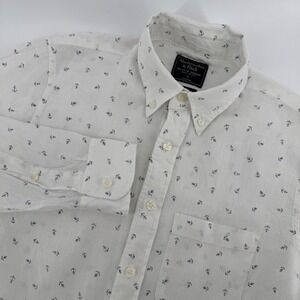 Abercrombie & Fitch Mens‎ Linen White Anchor Print Button Down Shirt Size Small